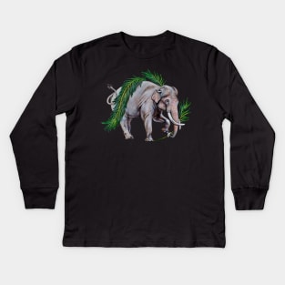 Asian Elephant with Palm Fronds Kids Long Sleeve T-Shirt